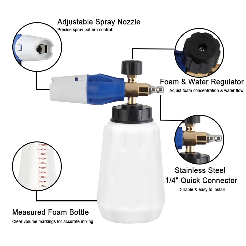 Shine High Pressure Blue Washer Gun & Snow Foam Cannon Set